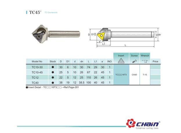 CHAMFER CUTTER 45° x 25mm TC10-45 - COUNTERSINK at Carbidenz