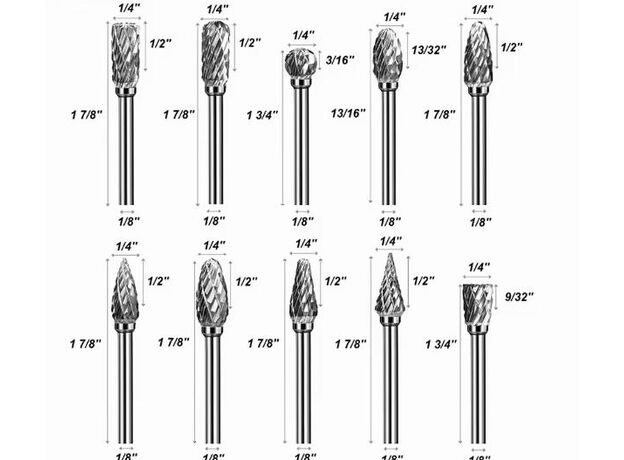 10 PIECE 1/8 SHANK BURR SET - DOUBLE CUT BURR at Carbidenz